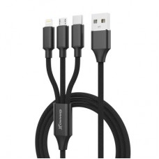 Дата кабель USB 2.0 AM to Lightning + Micro 5P + USB-C 1.0m 2.4-3A black Grand-X (PX-31B) - Фото