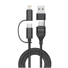 Дата кабель USB-C + USB-A to Lightning + Micro 5P + USB-C 1.0m 2.4-3A black Grand-X (PX-41B) - Фото