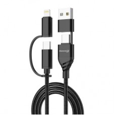 Дата кабель USB-C + USB-A to Lightning + Micro 5P + USB-C 1.0m 2.4-3A black Grand-X (PX-41B) - Фото