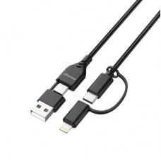 Дата кабель USB-C + USB-A to Lightning + Micro 5P + USB-C 1.0m 2.4-3A black Grand-X (PX-41B) - Фото