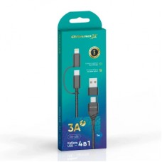Дата кабель USB-C + USB-A to Lightning + Micro 5P + USB-C 1.0m 2.4-3A black Grand-X (PX-41B) - Фото