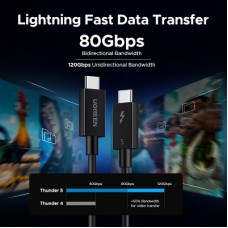 Дата кабель USB-C to USB-C 1.0m Thunderbolt 5 240 W 5 A 120Gbps 16/8/4K L703 black Ugreen (45996) - Фото