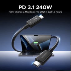 Дата кабель USB-C to USB-C 1.0m Thunderbolt 5 240 W 5 A 120Gbps 16/8/4K L703 black Ugreen (45996) - Фото