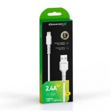 Дата кабель USB 2.0 AM to Lightning 1.0m 2.4A white Grand-X (PL-05W) - Фото