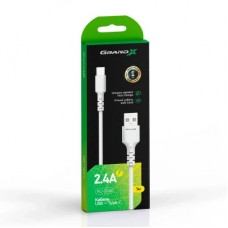 Дата кабель USB 2.0 AM to USB-C 1.0m 3A white Grand-X (PC-05W) - Фото