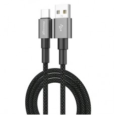 Дата кабель USB 2.0 AM to USB-C 1.0m 3A nylon black Grand-X (PC-08B) - Фото
