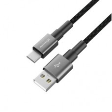 Дата кабель USB 2.0 AM to USB-C 1.0m 3A nylon black Grand-X (PC-08B) - Фото
