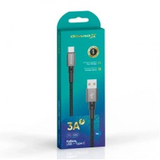 Дата кабель USB 2.0 AM to USB-C 1.0m 3A nylon black Grand-X (PC-08B) - Фото