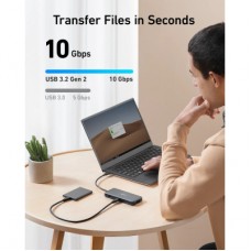 Концентратор USB-C 8-in-1 1xUSB-C PD100W + 1xHDMI + 2xUSB-A + 1xUSB-C 10Gbps + 1xRJ45 + SD black Anker (A83830A2) - Фото