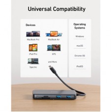 Концентратор USB-C 8-in-1 1xUSB-C PD100W + 1xHDMI + 2xUSB-A + 1xUSB-C 10Gbps + 1xRJ45 + SD black Anker (A83830A2) - Фото