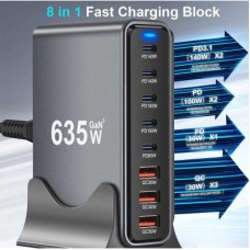 Зарядное устройство XoKo 2xUSB-C PD3.1 140W + 2xUSB-C PD100W + 1xUSB-C PD65W + 3xUSB QC30W GaN (QC-600) - Фото