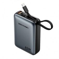 Батарея універсальна Vention 20000 mAh 45 W Mini with Built-in USB-C Cable Gray (FHGH0)
