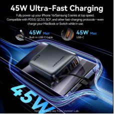 Батарея універсальна Vention 20000 mAh 45 W Mini with Built-in USB-C Cable Gray (FHGH0) - Фото