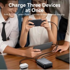 Батарея універсальна Vention 20000 mAh 45 W Mini with Built-in USB-C Cable Gray (FHGH0) - Фото