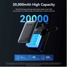Батарея універсальна Vention 20000 mAh 45 W Mini with Built-in USB-C Cable Gray (FHGH0) - Фото