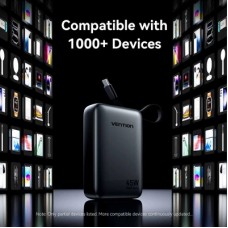 Батарея універсальна Vention 20000 mAh 45 W Mini with Built-in USB-C Cable Gray (FHGH0) - Фото