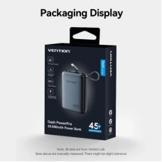 Батарея універсальна Vention 20000 mAh 45 W Mini with Built-in USB-C Cable Gray (FHGH0) - Фото