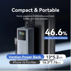 Батарея універсальна Vention 20000 mAh 100 W Gray TFT Display Type (FKCH0) - Фото