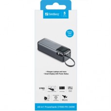Батарея універсальна Sandberg 27000 mAh 140W+100W PD/140W, with built-in Type-C cable 140W (421-31) - Фото