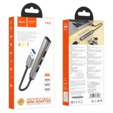 Концентратор HOCO USB to USB 3.0 + 3xUSB 2.0 metal gray (6931474765468) - Фото