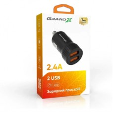 Зарядний пристрій Grand-X 1xUSB 2.4A car adapter black (CH-20B) - Фото
