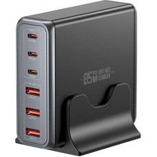 Зарядний пристрій Essager 3xUSB-C + 3xUSB-A 85W GaN black (EZC85W-SXB0G-Z) - Фото