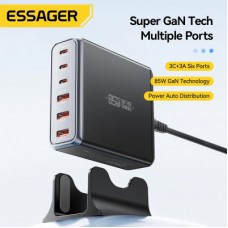 Зарядний пристрій Essager 3xUSB-C + 3xUSB-A 85W GaN black (EZC85W-SXB0G-Z) - Фото