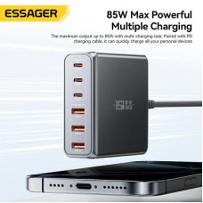 Зарядний пристрій Essager 3xUSB-C + 3xUSB-A 85W GaN black (EZC85W-SXB0G-Z) - Фото