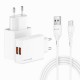 Зарядний пристрій Grand-X 2xUSB 5 V 2.4 A + cable USB to USB-C white (CH-15WT)
