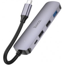 Концентратор HOCO USB-C to HDMI+USB3.0+2xUSB2.0+PD HB27 Metal Gray (6931474769329) - Фото