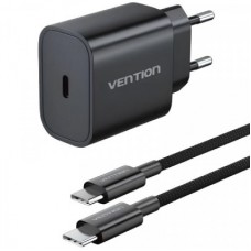 Зарядний пристрій Vention 1xUSB-C PD20W + cable USB-C to USB-C black (G16B0-EU) - Фото