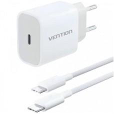 Зарядний пристрій Vention 1xUSB-C PD20W + cable USB-C to USB-C white (G16W0-EU) - Фото