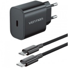 Зарядний пристрій Vention 1xUSB-C PD20W + cable USB-C to Lightning black (G17B0-EU) - Фото