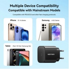Зарядний пристрій Vention 1xUSB-C PD20W + cable USB-C to Lightning black (G17B0-EU) - Фото