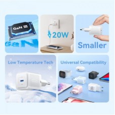 Зарядний пристрій Vention 1xUSB-C PD20W GaN + cable USB-C to USB-C white (TZ-FEPW0-EU-01) - Фото