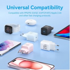 Зарядний пристрій Vention 1xUSB-C PD20W GaN + cable USB-C to USB-C white (TZ-FEPW0-EU-01) - Фото