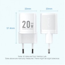 Зарядний пристрій Vention 1xUSB-C PD20W GaN + cable USB-C to USB-C white (TZ-FEPW0-EU-01) - Фото