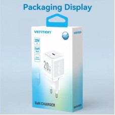 Зарядний пристрій Vention 1xUSB-C PD20W GaN + cable USB-C to USB-C white (TZ-FEPW0-EU-01) - Фото
