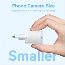 Зарядний пристрій Vention 1xUSB-C PD20W GaN + cable USB-C to USB-C white (TZ-FEPW0-EU-01) - Фото