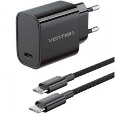 Зарядний пристрій Vention 1xUSB-C PD30W + cable USB-C to USB-C black (G18B0-EU) - Фото
