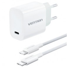 Зарядний пристрій Vention 1xUSB-C PD30W + cable USB-C to USB-C white (G18W0-EU) - Фото