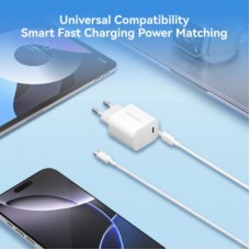 Зарядний пристрій Vention 1xUSB-C PD30W + cable USB-C to USB-C white (G18W0-EU) - Фото