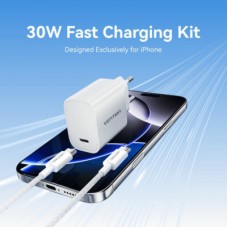 Зарядний пристрій Vention 1xUSB-C PD30W + cable USB-C to USB-C white (G18W0-EU) - Фото