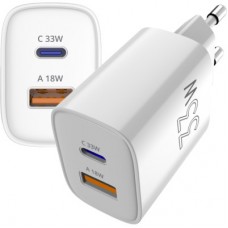 Зарядний пристрій Sigma 1xUSB-C PD33W + 1xUSB QC 3.0 GaN X-power PS33-01 white (4827798527719) - Фото
