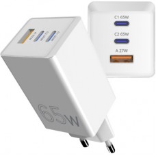 Зарядний пристрій Sigma 2xUSB-C PD65W + 1xUSB QC 3.0 GaN X-power PS65-01 white (4827798637715) - Фото