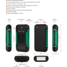 Батарея універсальна AURA NRG-30SE ARM SOLAR 30000mAh Wireless charging Green (PBANRG30SEG) - Фото