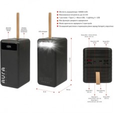 Батарея універсальна AURA NRG-P100 100000mAh 22.5W Black (PBANRG-P100B) - Фото