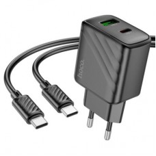 Зарядний пристрій HOCO CS23A USB-C PD30W + 1xUSB QC 3.0 + cable USB-C to USB-C black (6942007609968) - Фото