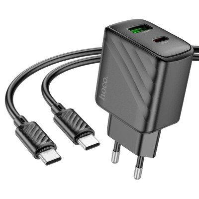 Зарядний пристрій HOCO CS23A USB-C PD30W + 1xUSB QC 3.0 + cable USB-C to USB-C black (6942007609968)