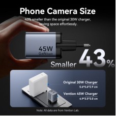 Зарядний пристрій Vention 2xUSB-C PD45W GaN transparent gray (FCFH0-EU) - Фото